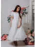 Short Sleeves Ivory Lace Chiffon Flower Girl Dress